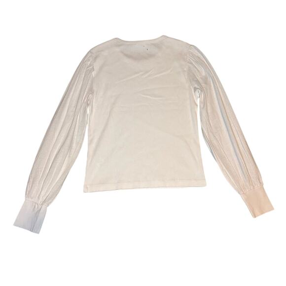 Madewell White Ribbed Puff Sleeve Top Medium Slim Fit Long Sleeve NWT - Picture 6 of 10